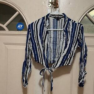 Blue and White Striped Women's Top